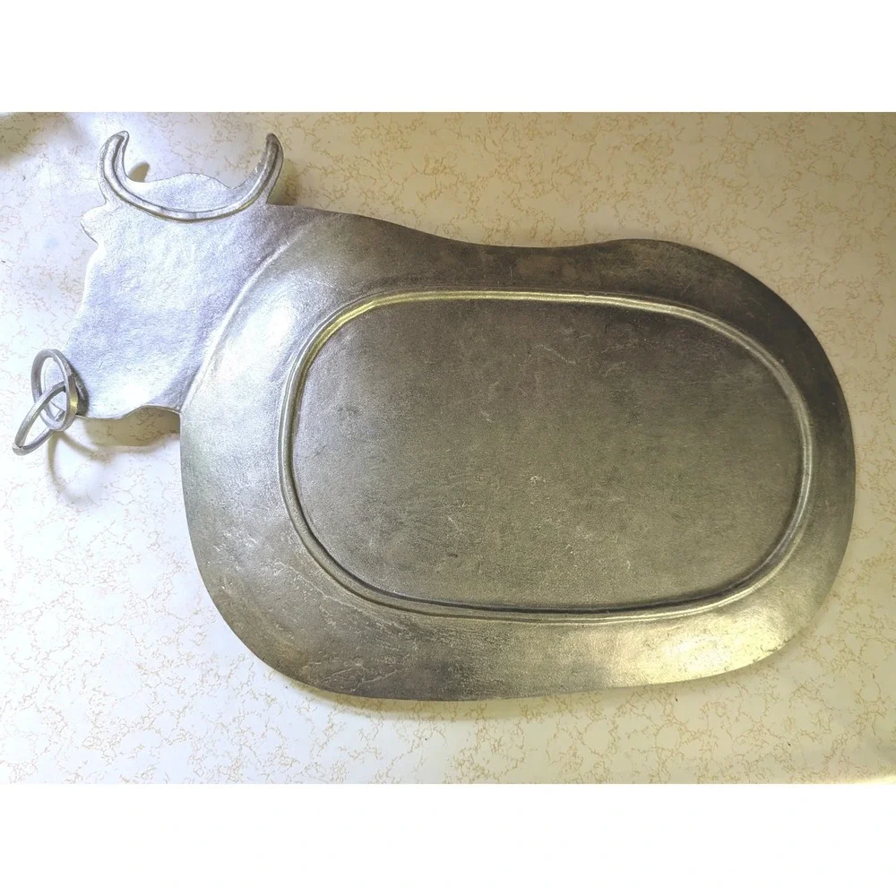 Unique Cow Bull Serving Platter Farmhouse Rustic Country Western Kitsch Heavy